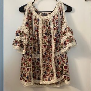 Anthropologie Mixed Media Open shoulder Blouse